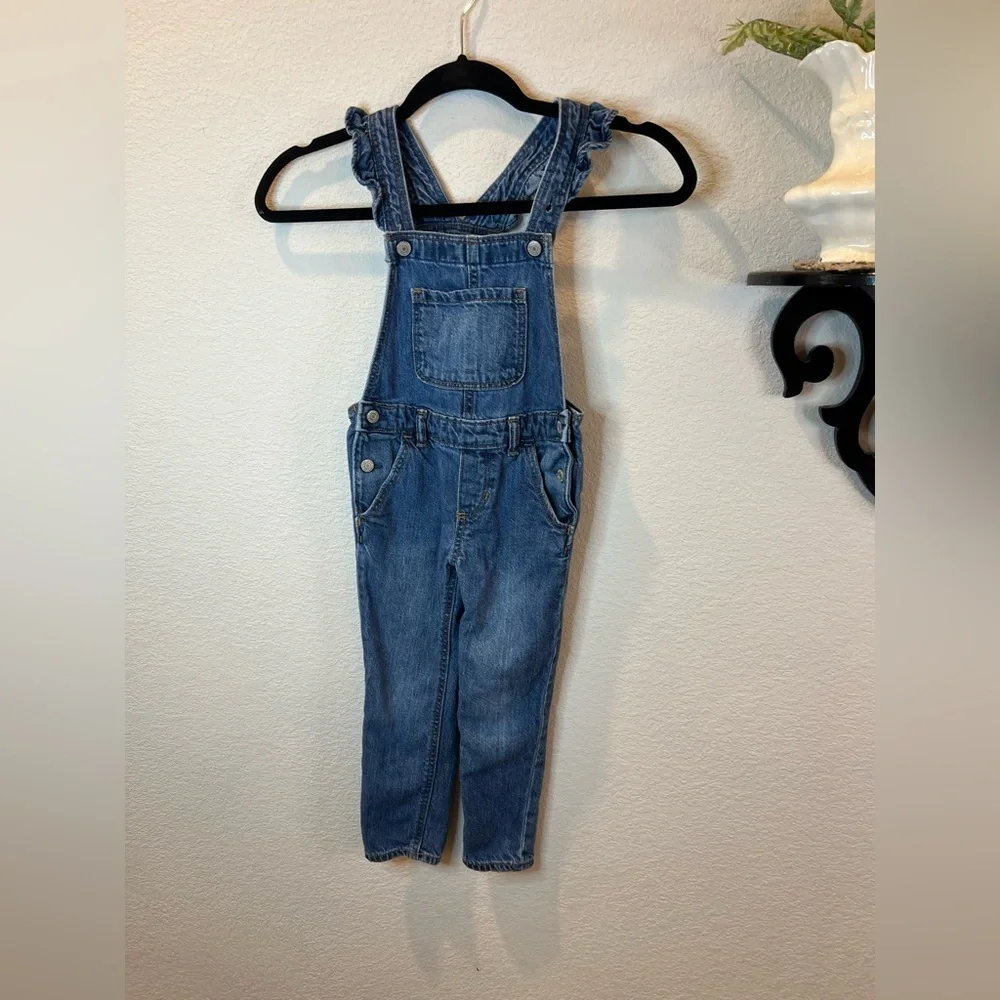 Gap Denim Blue Jean‎ Ruffle Bib Overalls Girls Sz 4 Years Toddler